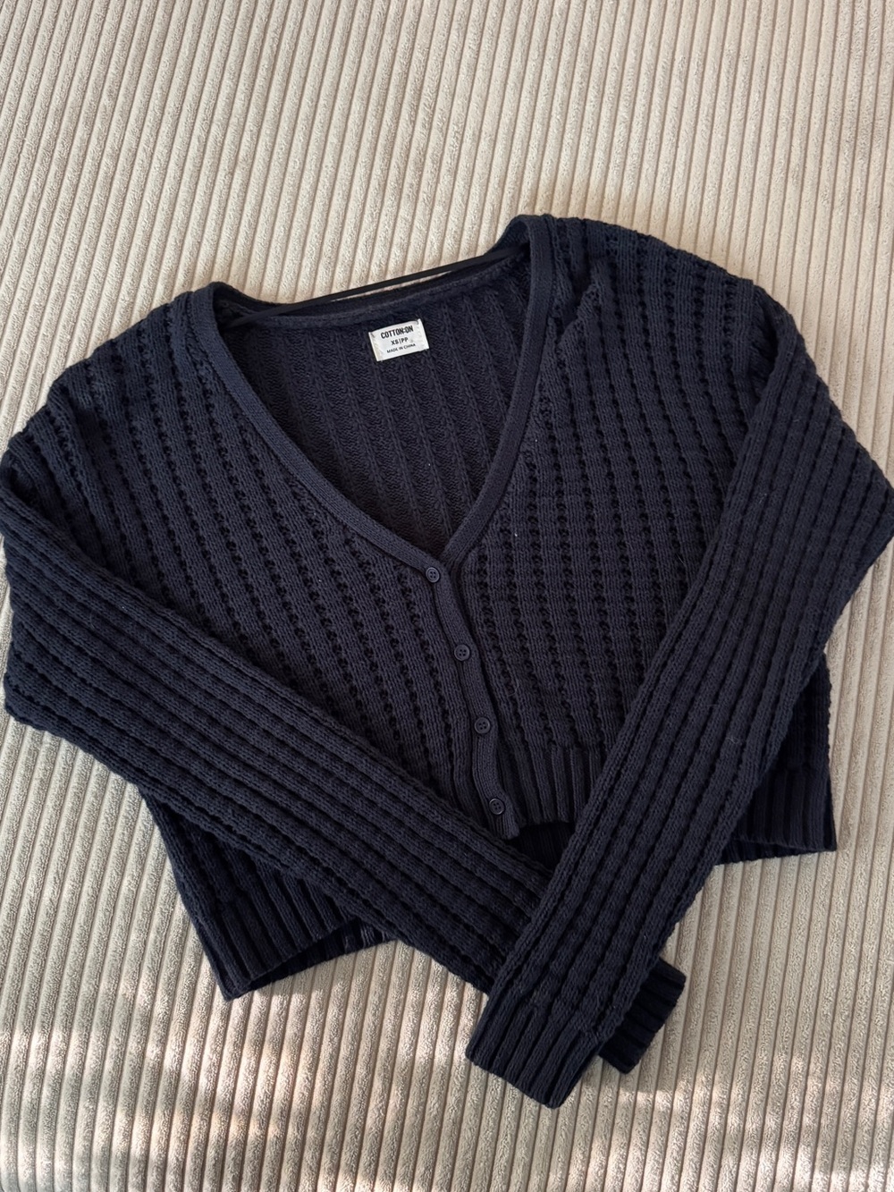 Cotton On Cropped Navy V-Neck Knit Cardigan - Picture 2 of 3